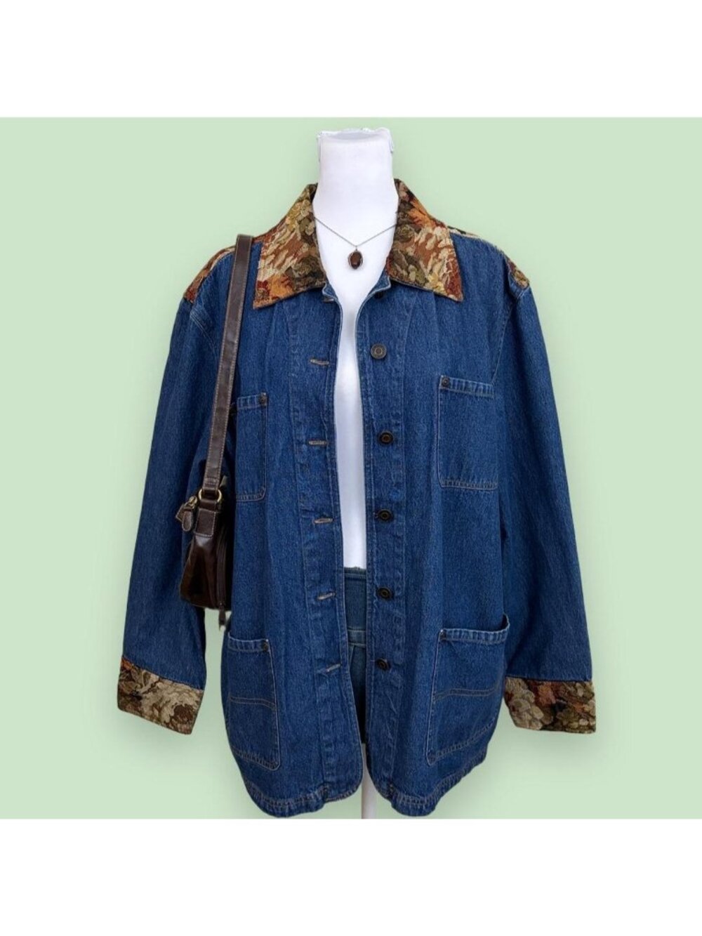 90s denim floral boho cottagecore chore coat barn jacket